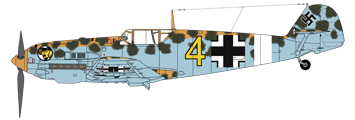 Bf 109E-4 en livrée désertique deux tons RLM 78/79 avec mouchetis de RLM 80